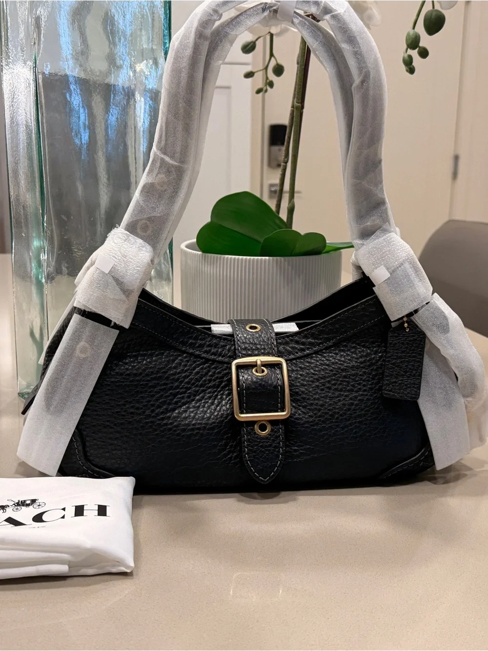 Coach Drifter Shoulder Bag 31 in Black Textured Pebbled Leather NWT
